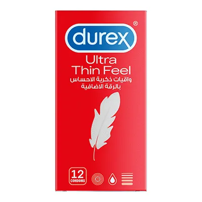Durex Feel Ultra Thin Condoms Pack of 12 - Extra-Thin Condoms for Maximum Sensitivity & an Intensely Natural Feel, Natural Rubber Latex, Electronically Tested
